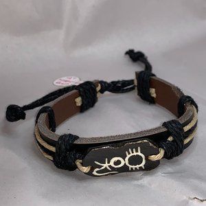 12" Long Leather Bracelet with a Cat design